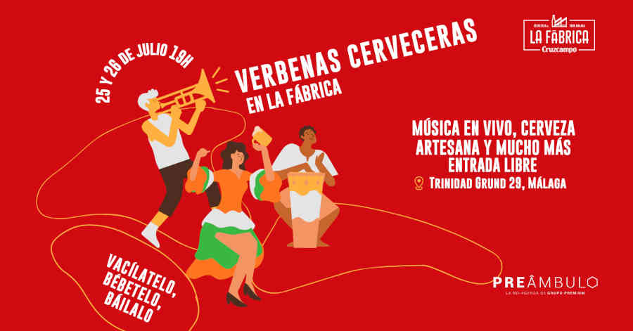 ¡🍻 Vámonos que nos vamos 🎉! Dos noches pa’ liarla... ¡con arte, cerveza y musiquita de la buena! Apúntate las fechas que después no digas que no te avisamos: Viernes 25 y sábado 26, a las 19.00h se lía una buena en la Fábrica. Prepárate que vienen dos días de fiesta sin filtro: 🎶 Conciertos en directo pa' que no pares de mover el esqueleto: 25 -07 Lázaro Cruz / 26-07 Deni Peña 🎯 Concursos y juegos locos con regalitos pa’ los más salaos 🍟 Cerveza fresquita, tapeo y buen rollo a raudales. ¿Tú eres de los que se sube al escenario aunque no sepa cantar? ¿O de los que hace un brindis y se le cae la copa? ¡Da igual! Aquí lo que se premia es tener ganas de pasarlo bien. 📅 Viernes 25 y sábado 26 de julio 📍 Calle Trinidad Grund 29, Málaga ⏰ 19.00h 🎟️ Gratis, miarma. Hasta que no quepa un alma. Pilla a tu gente, saca tu mejor camisa hortera y vente a las #VerbenasCerveceras. ¡Esto no es una fiesta, esto es una alegría con espuma! 🍻