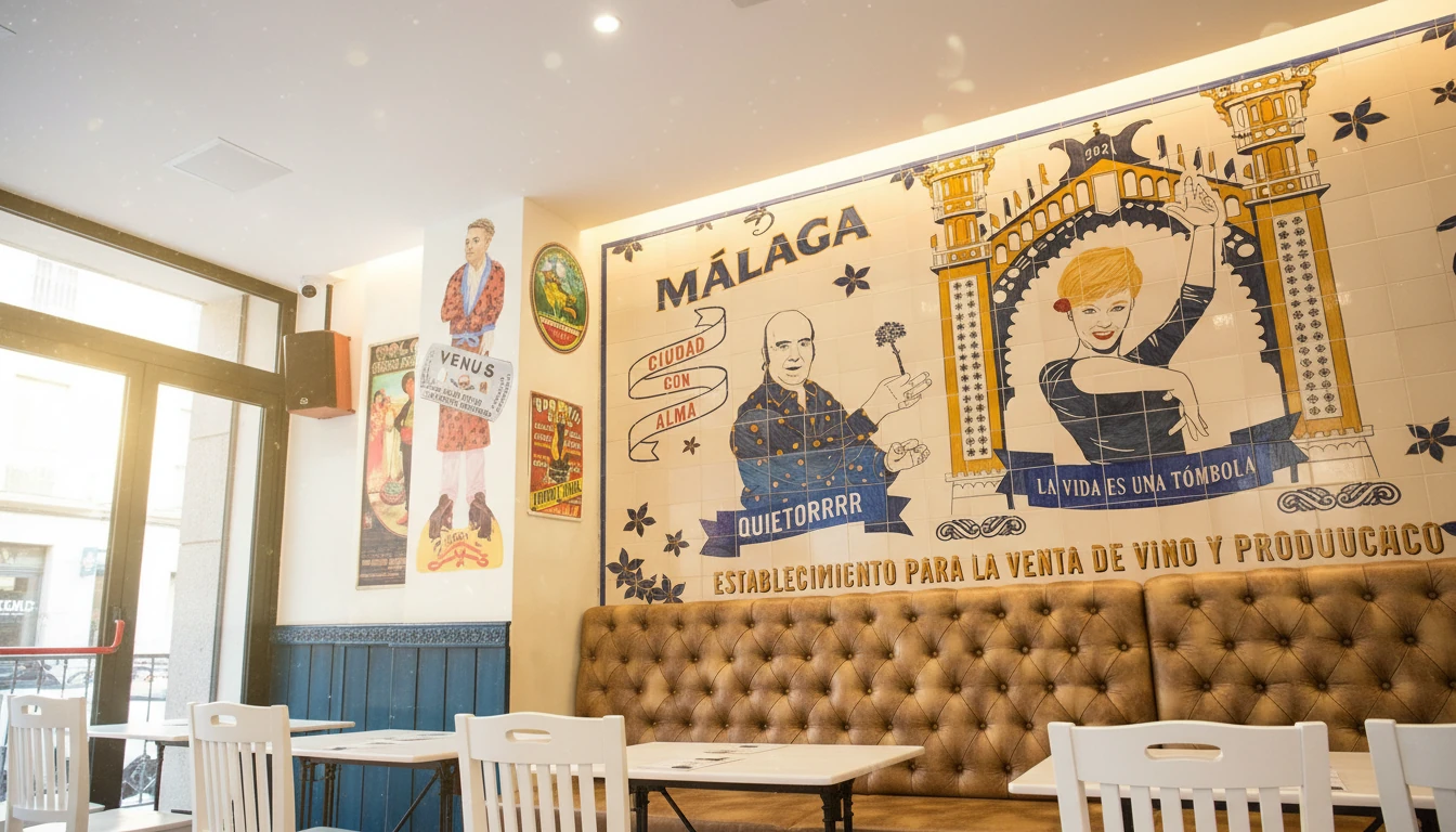 Calle de Málaga con bares económicos y terrazas al atardecer
