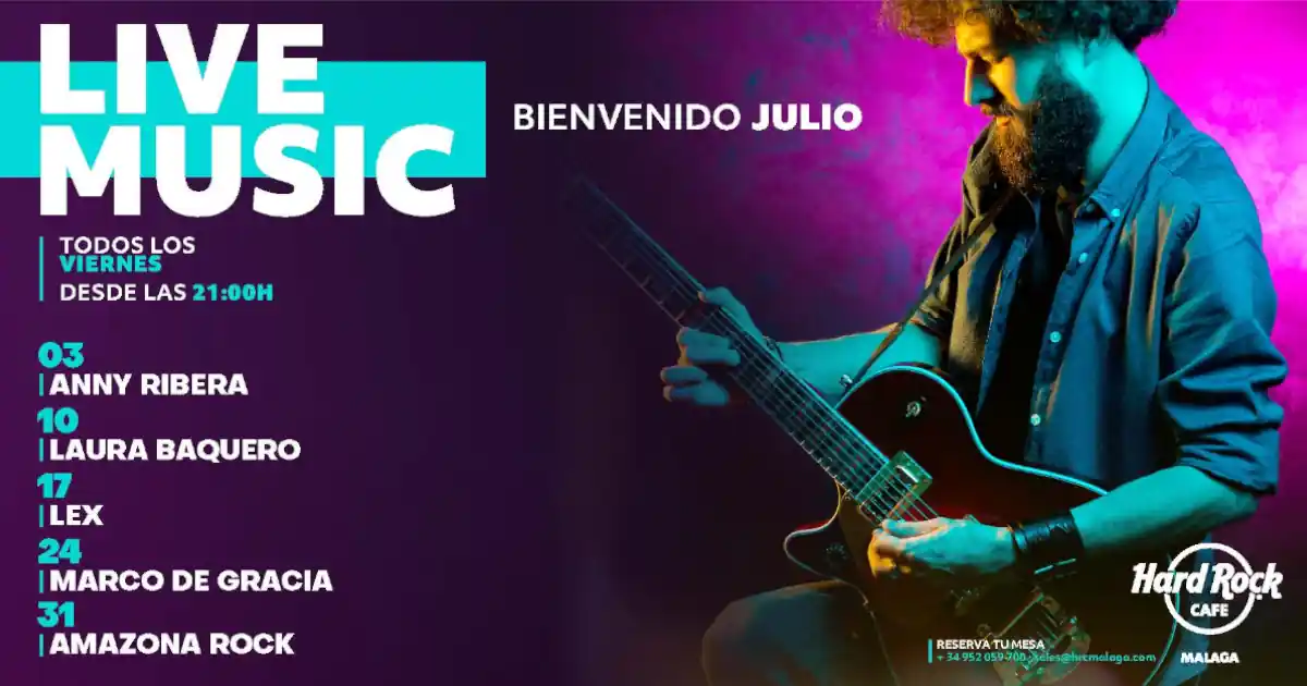 programa musica en vivo hard rock cafe malaga julio 2026